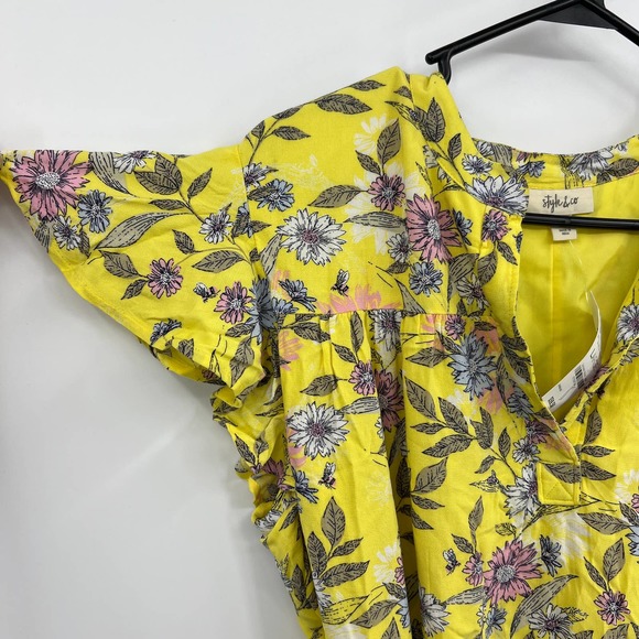 Style & Co Yellow Floral Flutter Sleeve Ruffle Summer Dress Size L Large New - Picture 5 of 10
